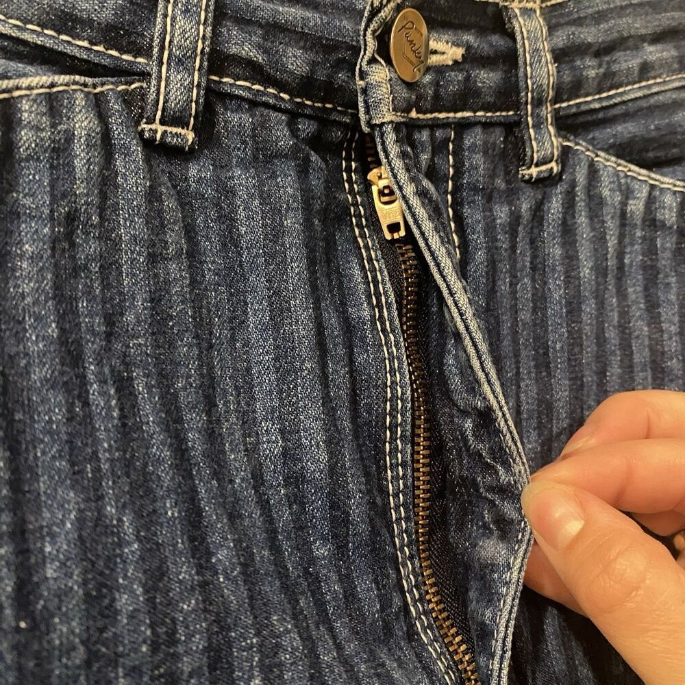 Vintage 80s Punky Denim Skirt Women’s 3 Small Hickory Laser Railroad Striped - Picture 4 of 7
